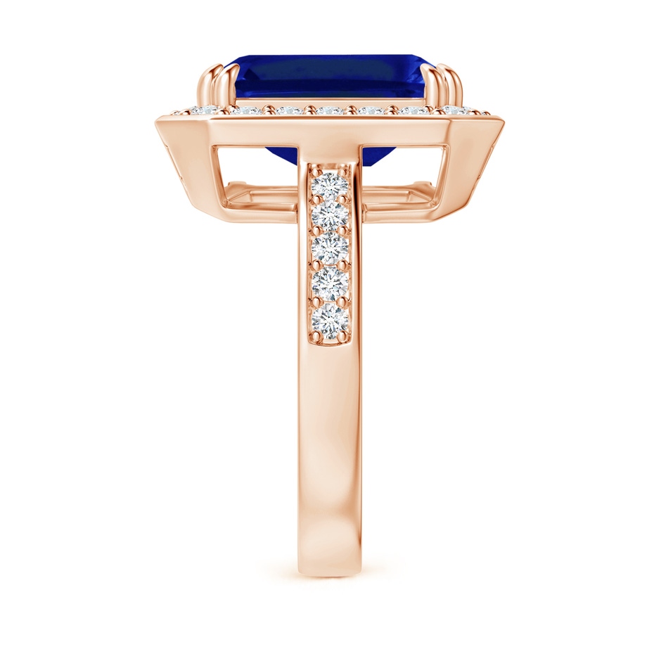 12x10mm Lab-Grown Emerald-Cut Blue Sapphire Engagement Ring with Diamond Halo in 18K Rose Gold side 299
