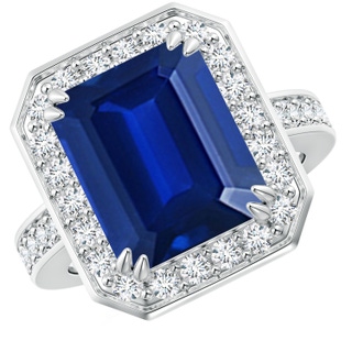 12x10mm AAAA Emerald-Cut Blue Sapphire Engagement Ring with Diamond Halo in P950 Platinum