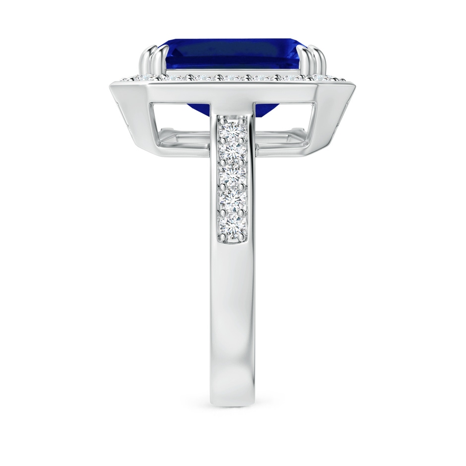 12x10mm Lab-Grown Emerald-Cut Blue Sapphire Engagement Ring with Diamond Halo in P950 Platinum side 299