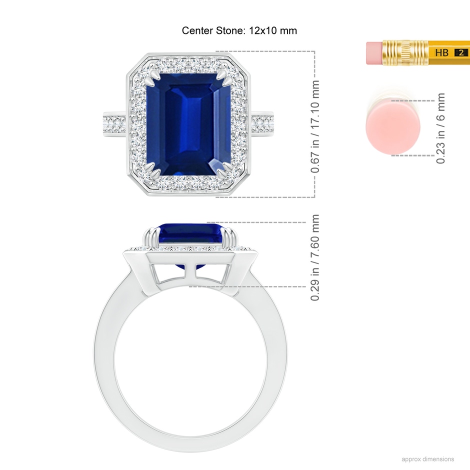 12x10mm Lab-Grown Emerald-Cut Blue Sapphire Engagement Ring with Diamond Halo in P950 Platinum ruler