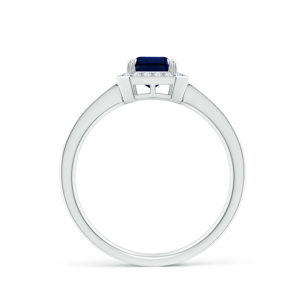 7x5mm AAA Emerald-Cut Blue Sapphire Engagement Ring with Diamond Halo in White Gold Side 199