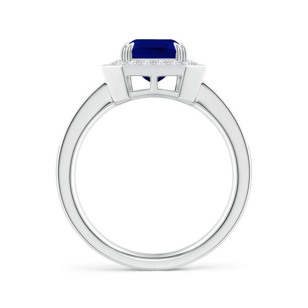 9x7mm AAA Emerald-Cut Blue Sapphire Engagement Ring with Diamond Halo in White Gold Side-1