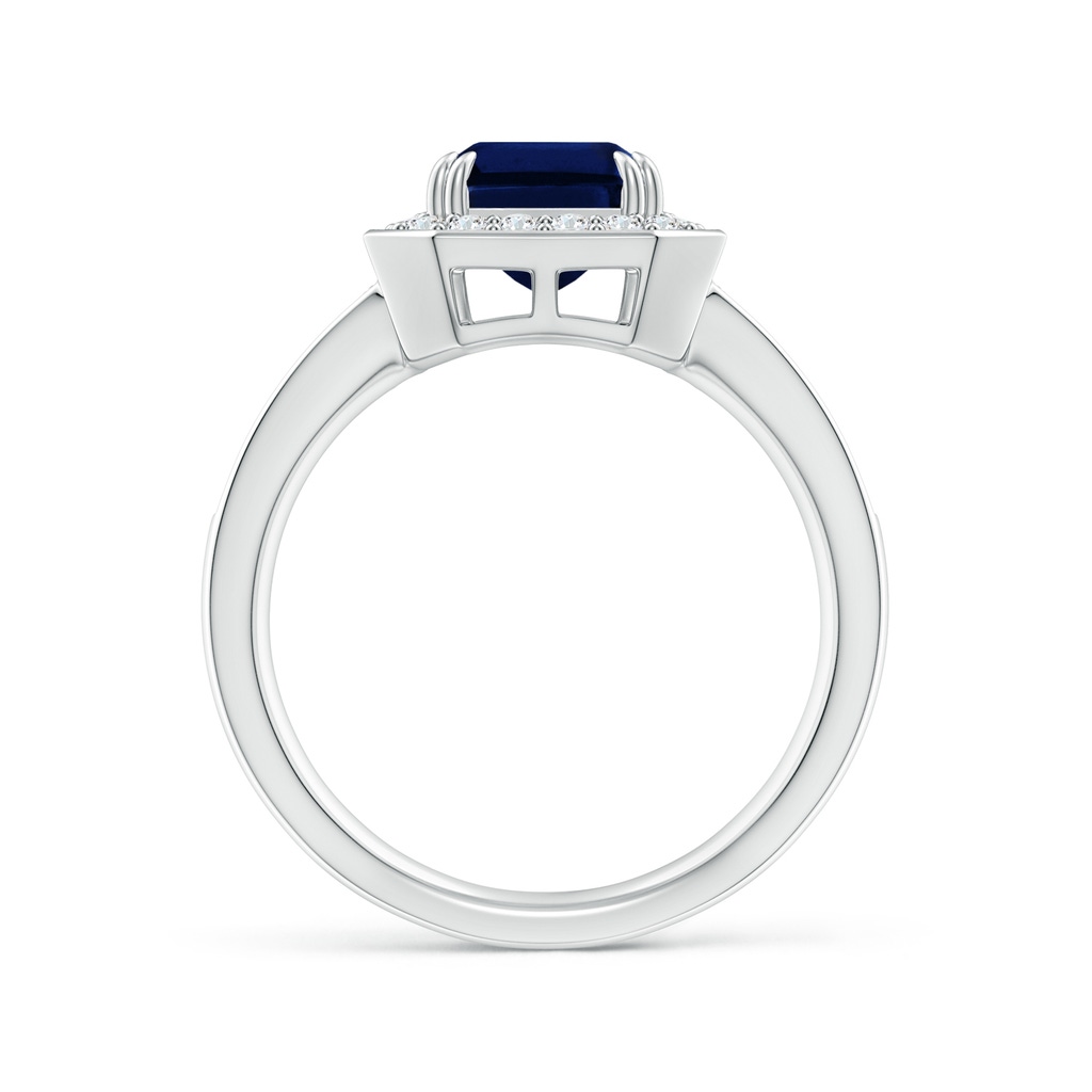 9x7mm AAA Emerald-Cut Blue Sapphire Engagement Ring with Diamond Halo in White Gold Side 199