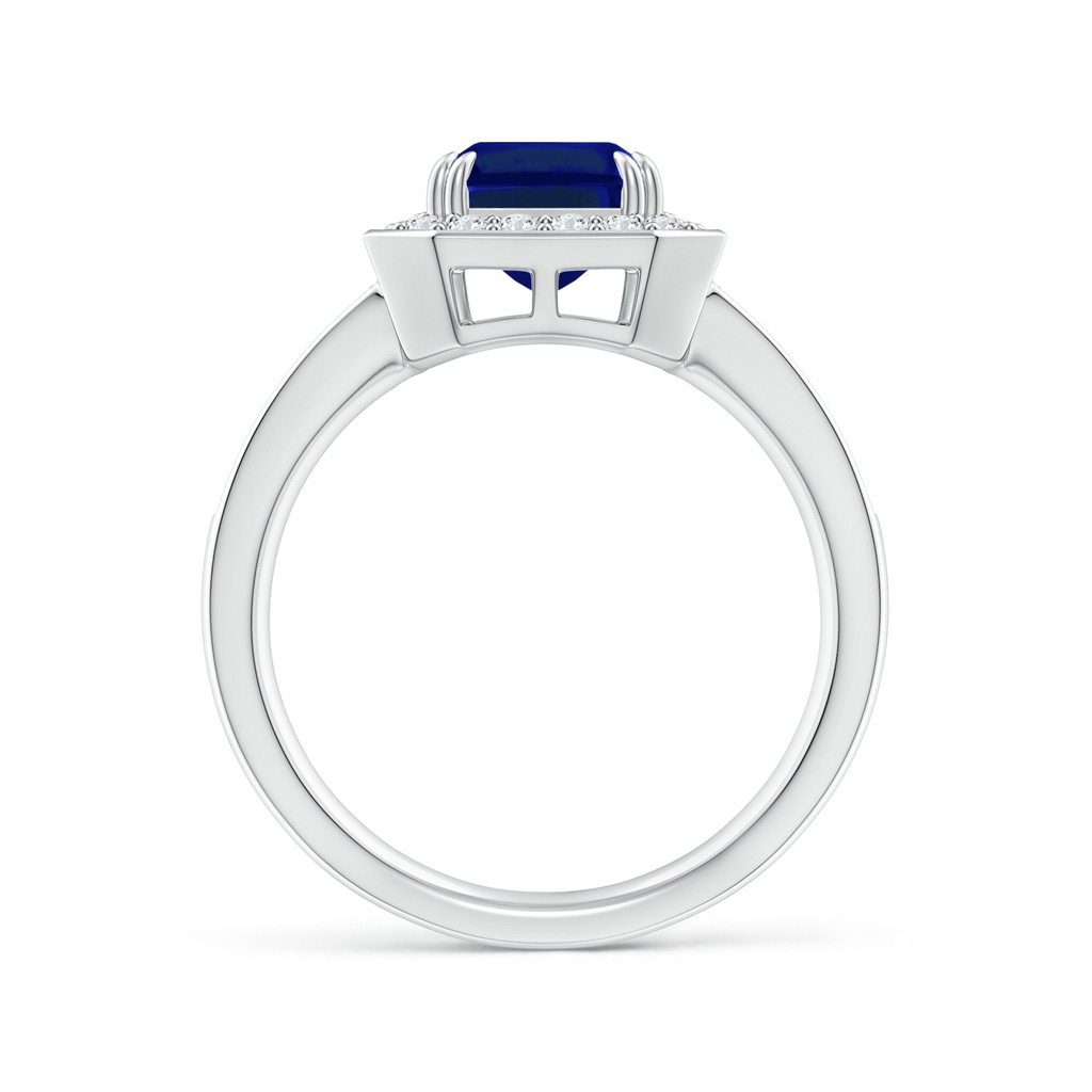 9x7mm Lab-Grown Emerald-Cut Blue Sapphire Engagement Ring with Diamond Halo in White Gold - side 199