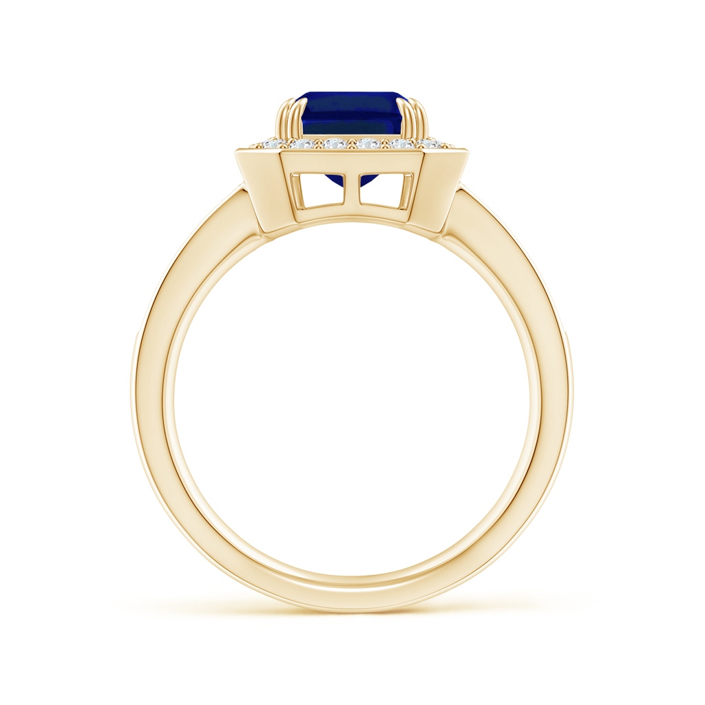 9x7mm Lab-Grown Emerald-Cut Blue Sapphire Engagement Ring with Diamond Halo in Yellow Gold - side 199