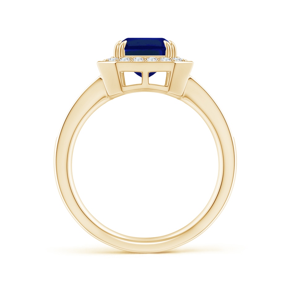 9x7mm Lab-Grown Emerald-Cut Blue Sapphire Engagement Ring with Diamond Halo in Yellow Gold side 199