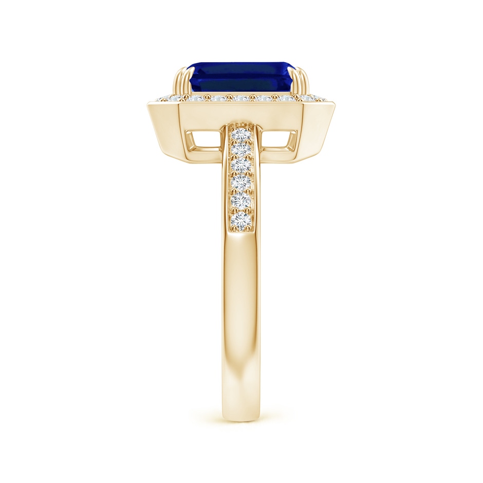 9x7mm Lab-Grown Emerald-Cut Blue Sapphire Engagement Ring with Diamond Halo in Yellow Gold side 299