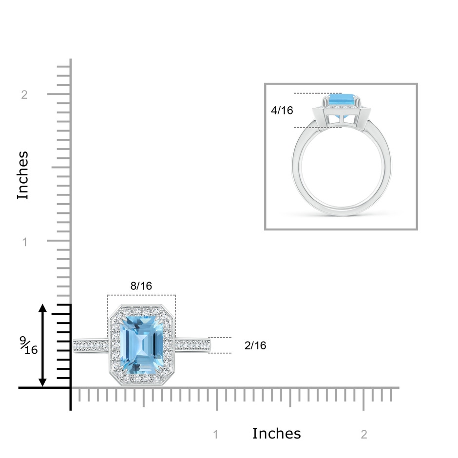 10x8mm A Emerald-Cut Swiss Blue Topaz Engagement Ring with Diamonds in White Gold ruler