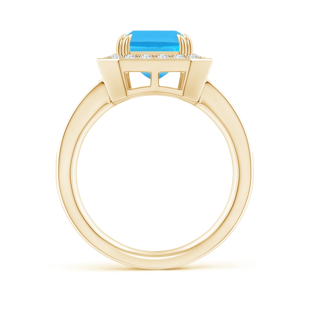 10x8mm AAA Emerald-Cut Swiss Blue Topaz Engagement Ring with Diamonds in Yellow Gold Side 1