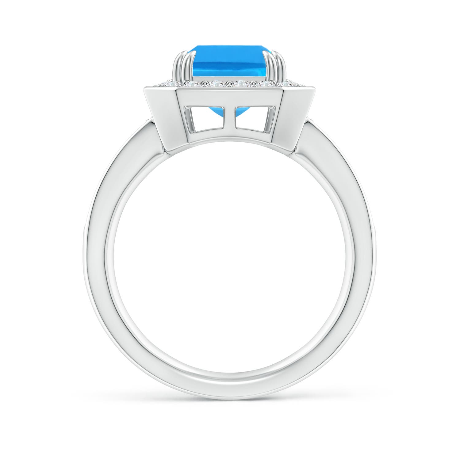10x8mm AAAA Emerald-Cut Swiss Blue Topaz Engagement Ring with Diamonds in P950 Platinum