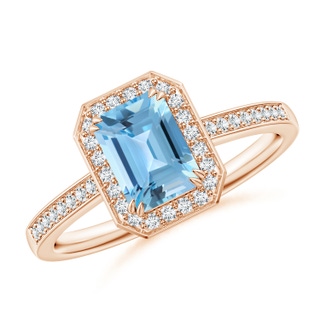 7x5mm A Emerald-Cut Swiss Blue Topaz Engagement Ring with Diamonds in 10K Rose Gold