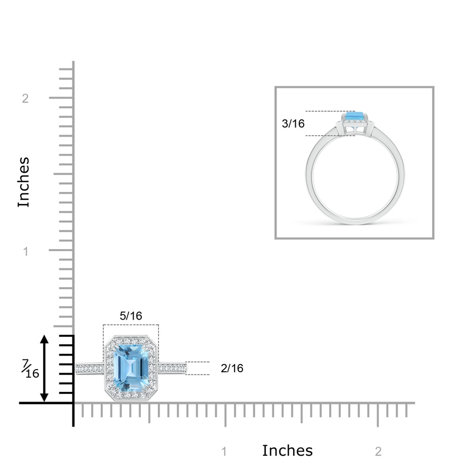 7x5mm A Emerald-Cut Swiss Blue Topaz Engagement Ring with Diamonds in 10K White Gold ruler
