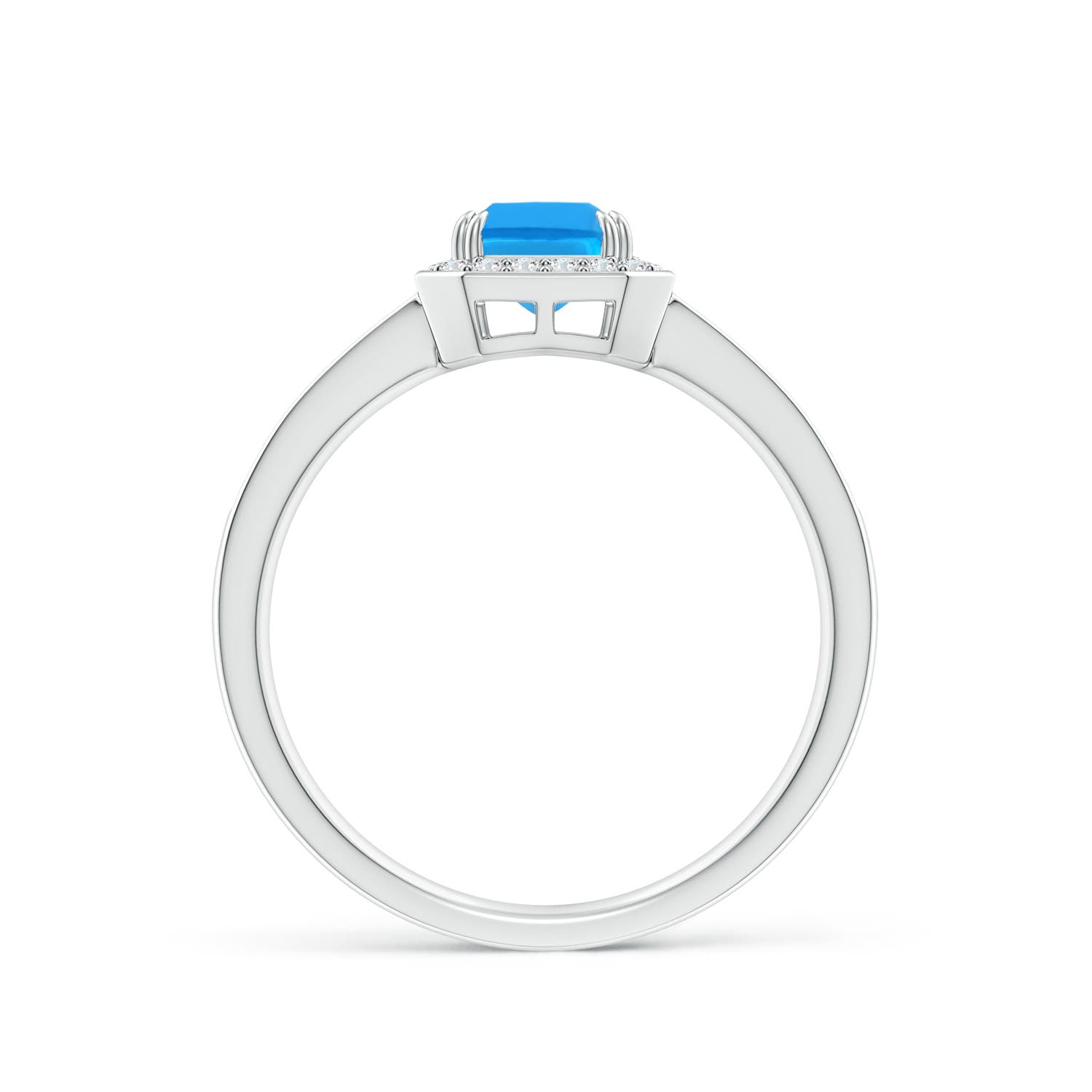 7x5mm AAAA Emerald-Cut Swiss Blue Topaz Engagement Ring with Diamonds in P950 Platinum