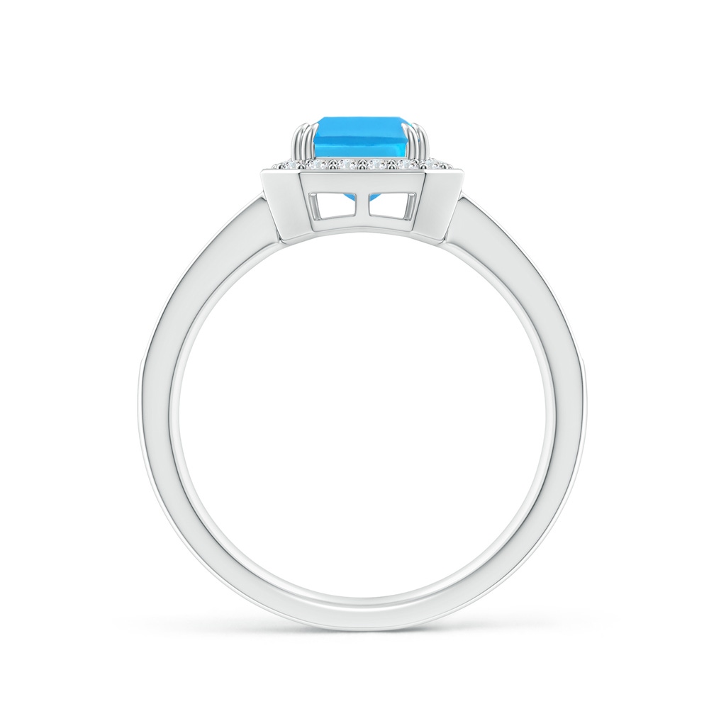 8x6mm AAA Emerald-Cut Swiss Blue Topaz Engagement Ring with Diamonds in White Gold - side 1