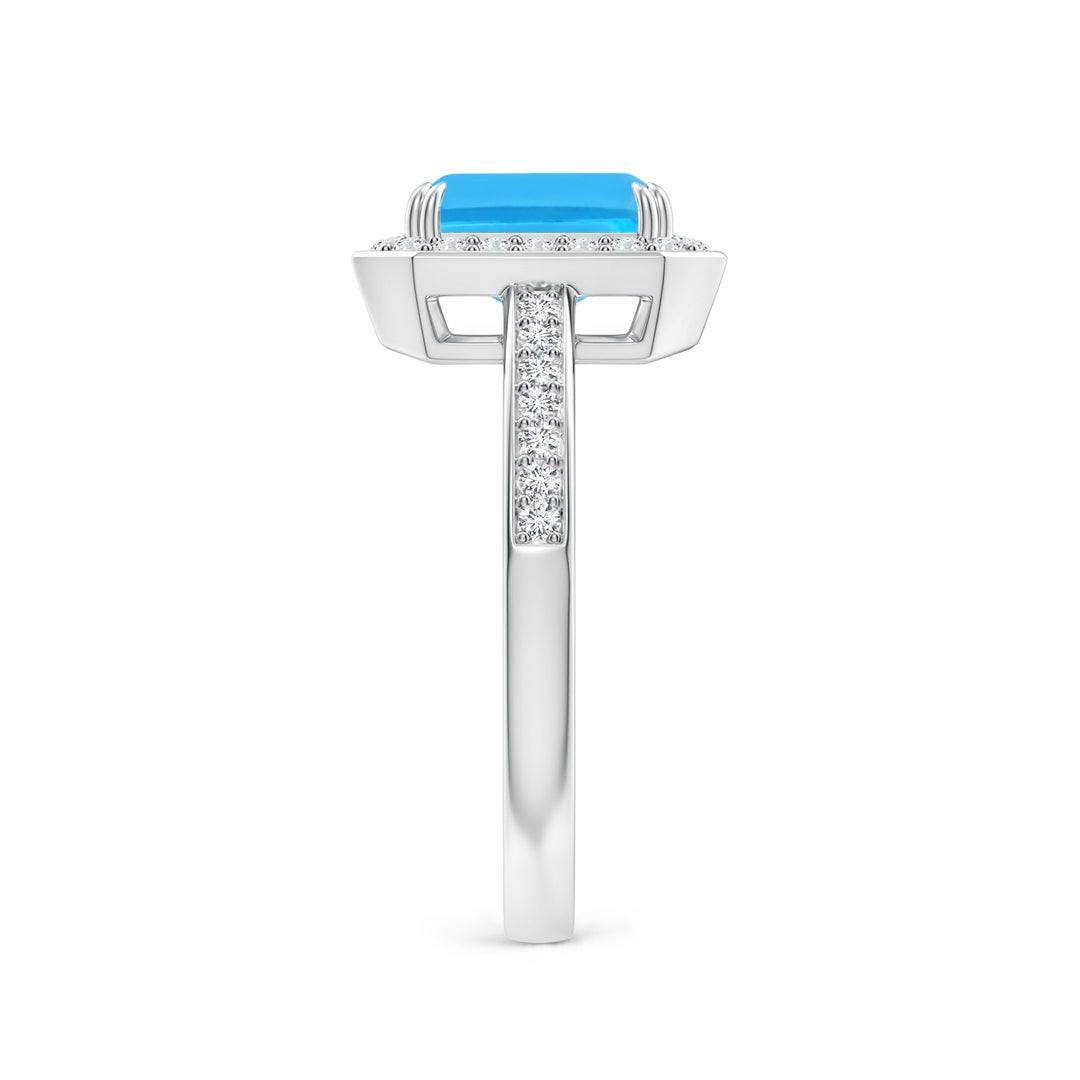 8x6mm AAA Emerald-Cut Swiss Blue Topaz Engagement Ring with Diamonds in White Gold - side 3