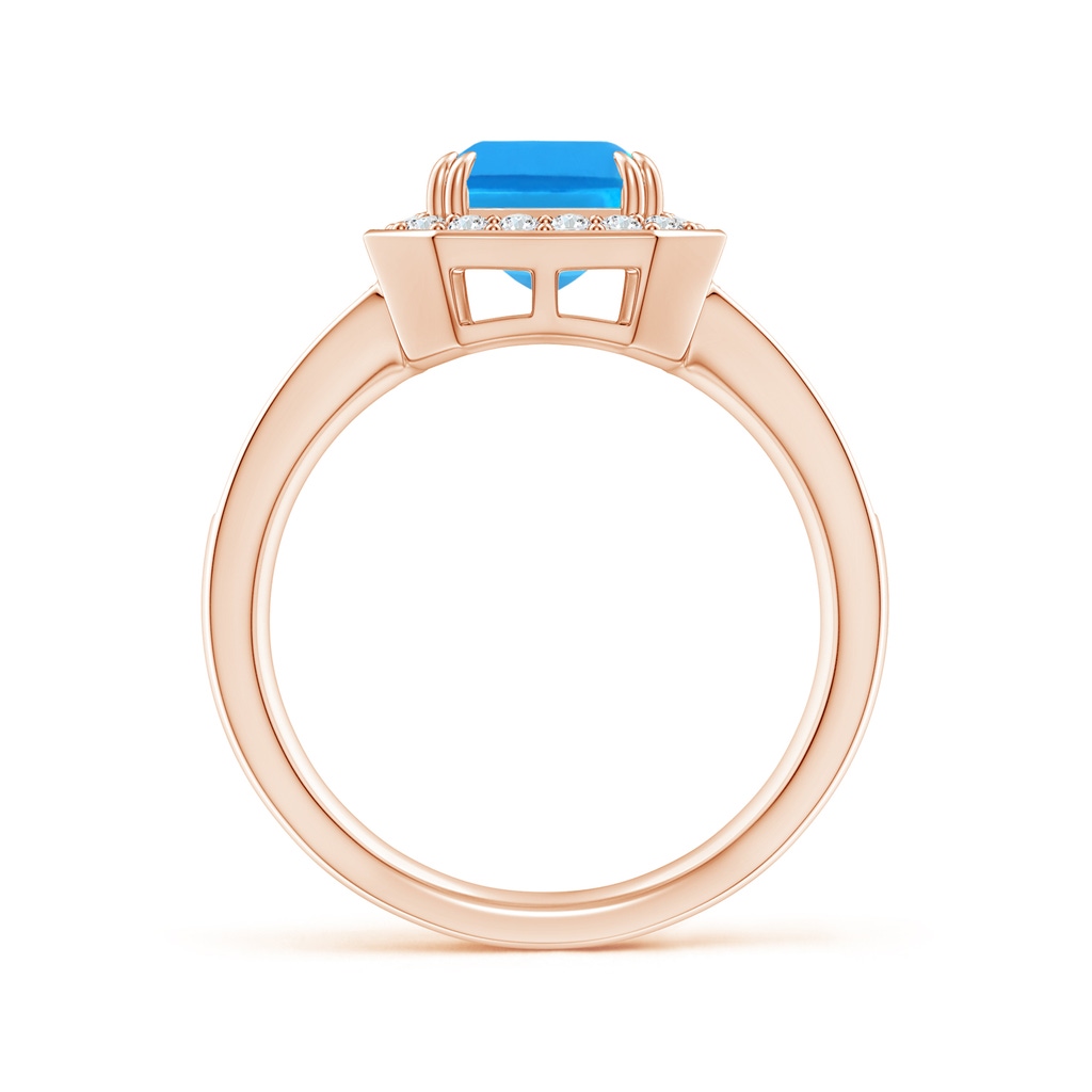 9x7mm AAAA Emerald-Cut Swiss Blue Topaz Engagement Ring with Diamonds in 10K Rose Gold - side 1