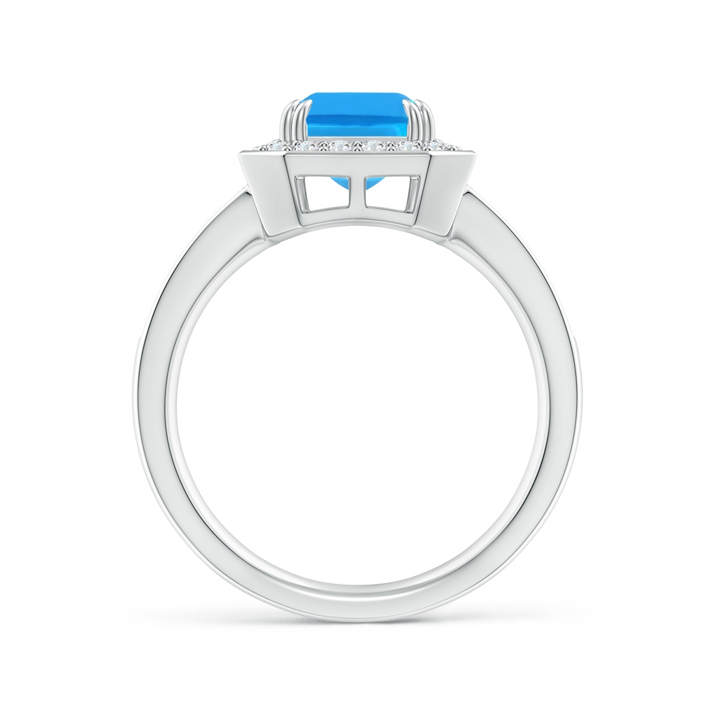 9x7mm AAAA Emerald-Cut Swiss Blue Topaz Engagement Ring with Diamonds in 10K White Gold - side 1