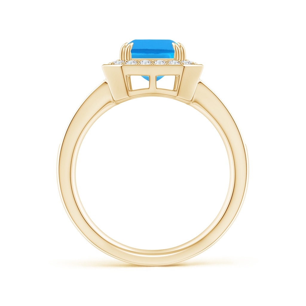 9x7mm AAAA Emerald-Cut Swiss Blue Topaz Engagement Ring with Diamonds in Yellow Gold - side 1