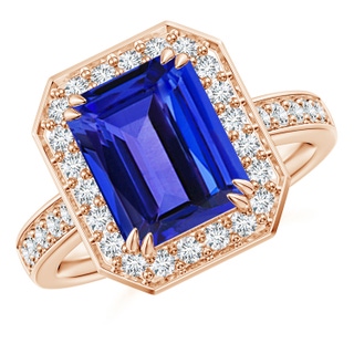 10x8mm AAAA Emerald-Cut Tanzanite Engagement Ring with Diamond Halo in 9K Rose Gold