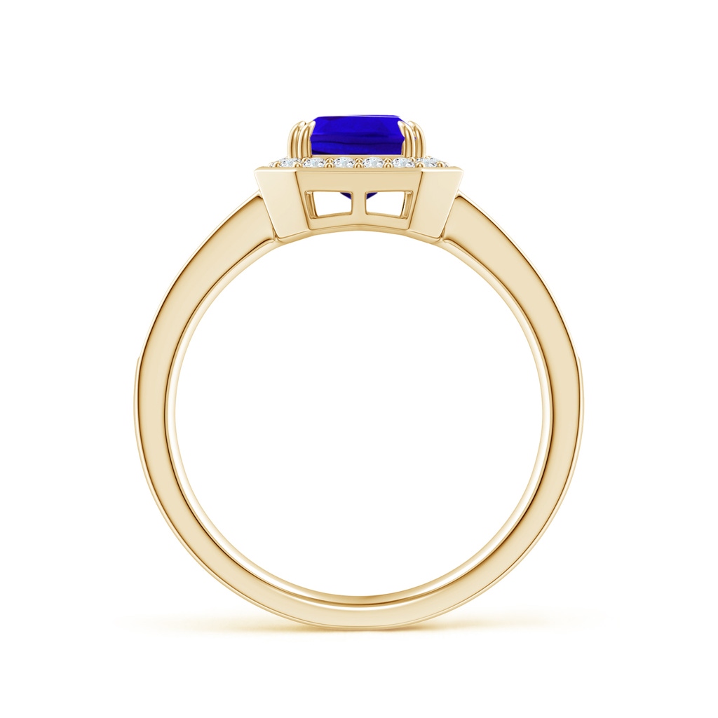 8x6mm AAAA Emerald-Cut Tanzanite Engagement Ring with Diamond Halo in Yellow Gold Side-1