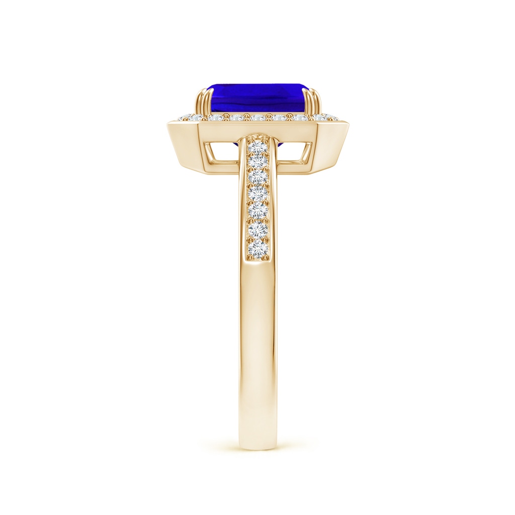 8x6mm AAAA Emerald-Cut Tanzanite Engagement Ring with Diamond Halo in Yellow Gold Side-2