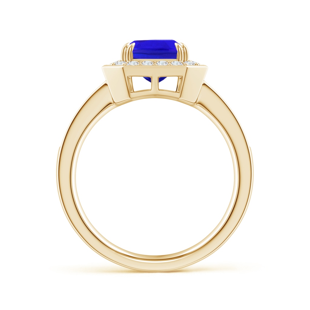 9x7mm AAA Emerald-Cut Tanzanite Engagement Ring with Diamond Halo in Yellow Gold Side-1