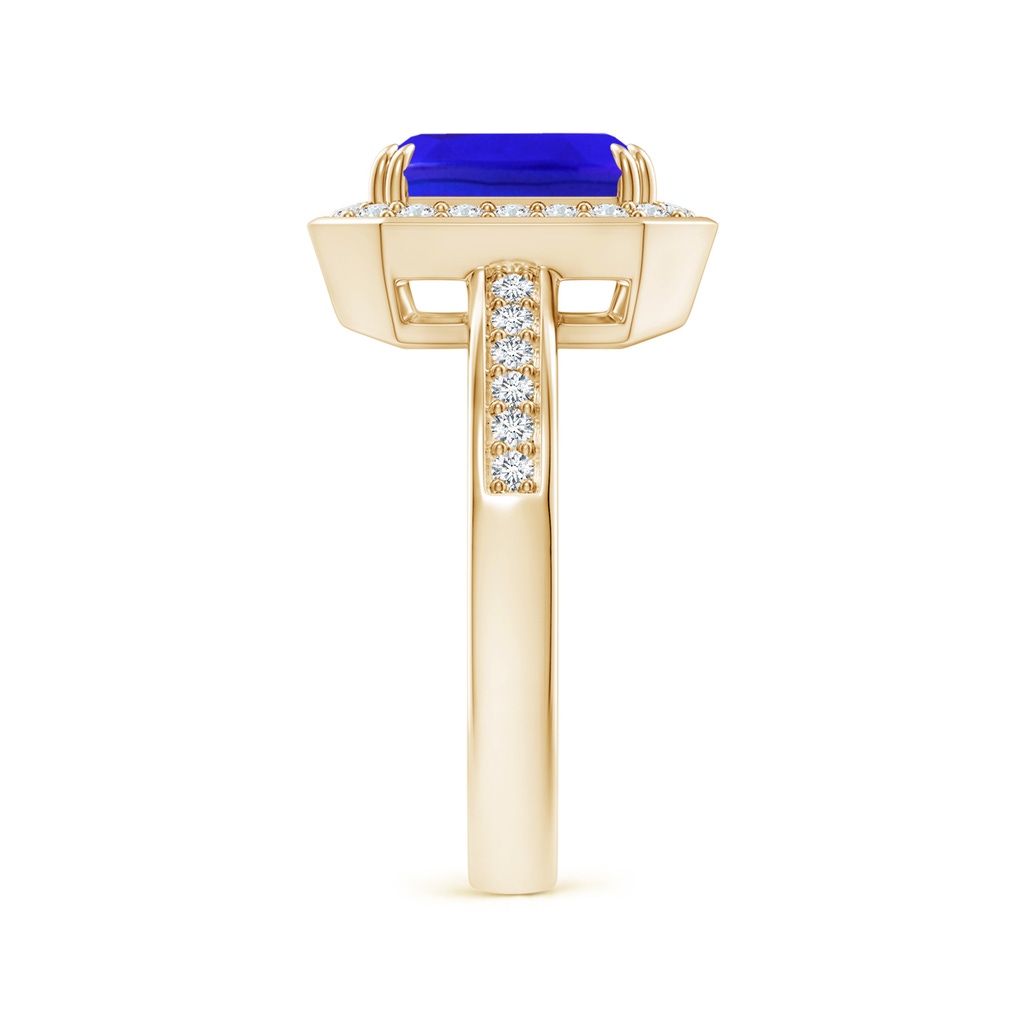 9x7mm AAA Emerald-Cut Tanzanite Engagement Ring with Diamond Halo in Yellow Gold Side-2