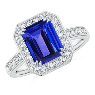 9x7mm AAAA Emerald-Cut Tanzanite Engagement Ring with Diamond Halo in P950 Platinum