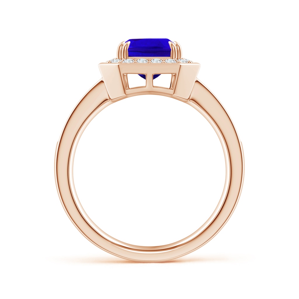 9x7mm AAAA Emerald-Cut Tanzanite Engagement Ring with Diamond Halo in Rose Gold Side-1