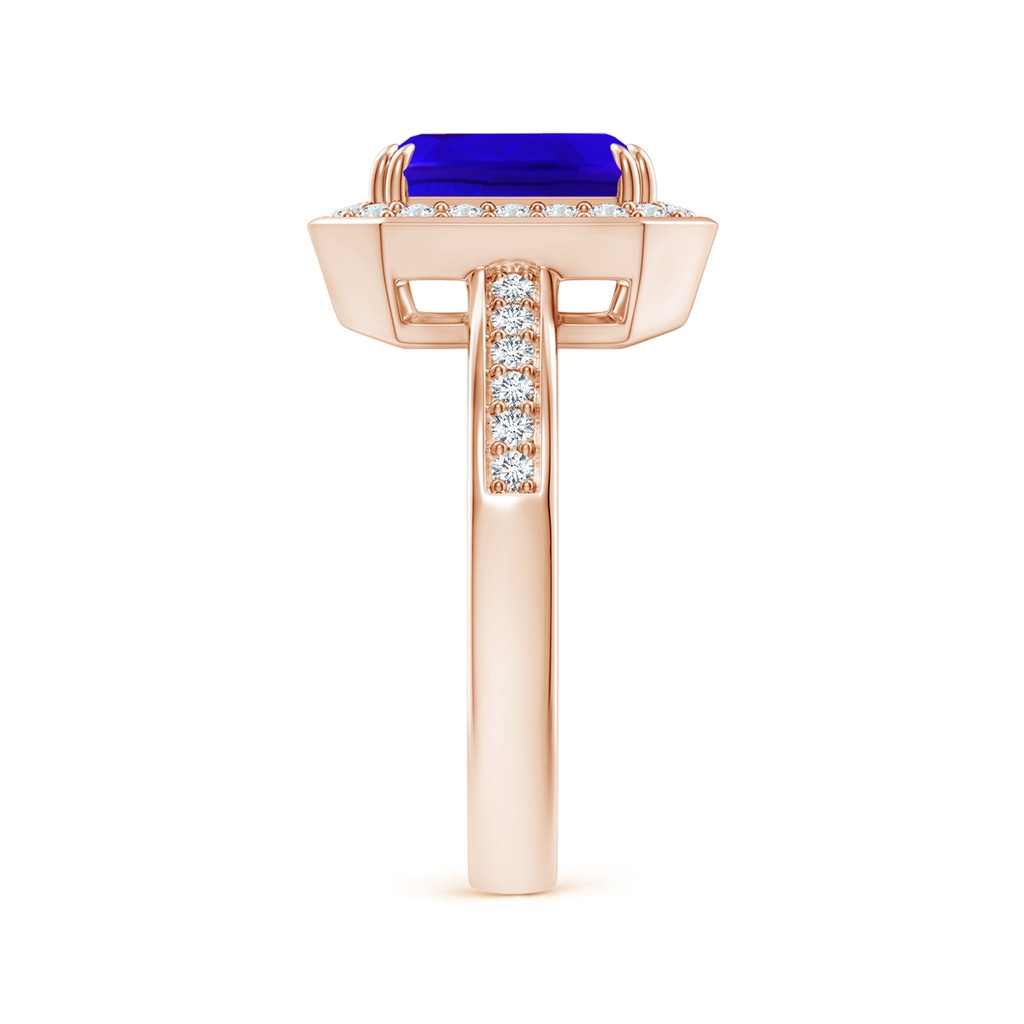 9x7mm AAAA Emerald-Cut Tanzanite Engagement Ring with Diamond Halo in Rose Gold Side-2