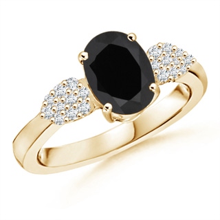 9x7mm AAA Oval Black Onyx Solitaire Ring with Diamond Accents in Yellow Gold