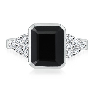 9x7mm AAA Emerald-Cut Black Onyx Cocktail Ring with Diamond Accents in 10K White Gold