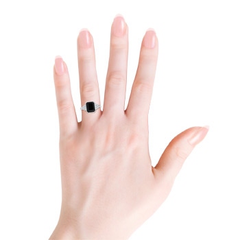 9x7mm AAA Emerald-Cut Black Onyx Cocktail Ring with Diamond Accents in White Gold Product Image