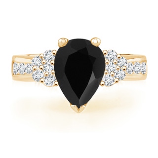 9x6mm AAA Pear Black Onyx Solitaire Ring with Diamond Accents in Yellow Gold