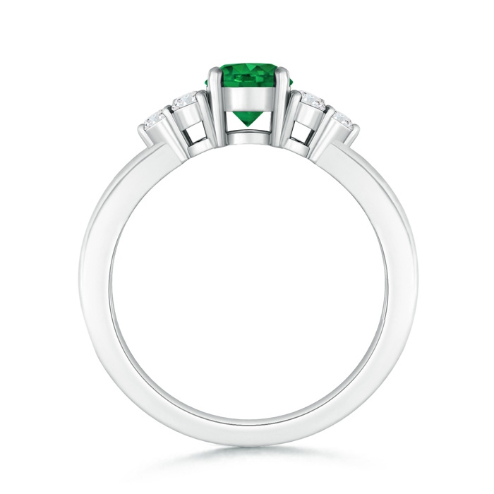5mm AAA Round Emerald Solitaire Ring With Trio Diamonds in White Gold Product Image