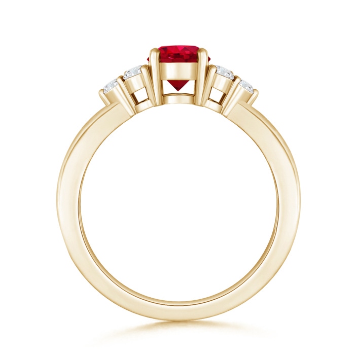 5mm AAA Round Ruby Solitaire Ring With Trio Diamonds in Yellow Gold Side-1