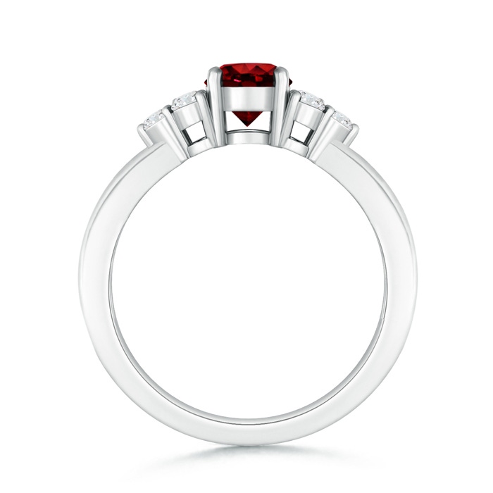 5mm Lab-Grown Round Ruby Solitaire Ring With Trio Diamonds in White Gold side-1