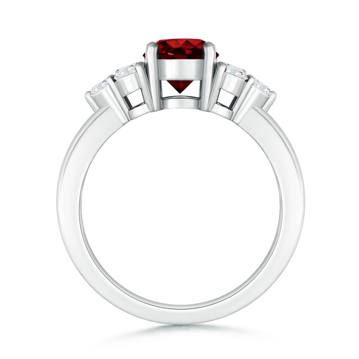 6mm AAAA Round Ruby Solitaire Ring With Trio Diamonds in White Gold Side-1