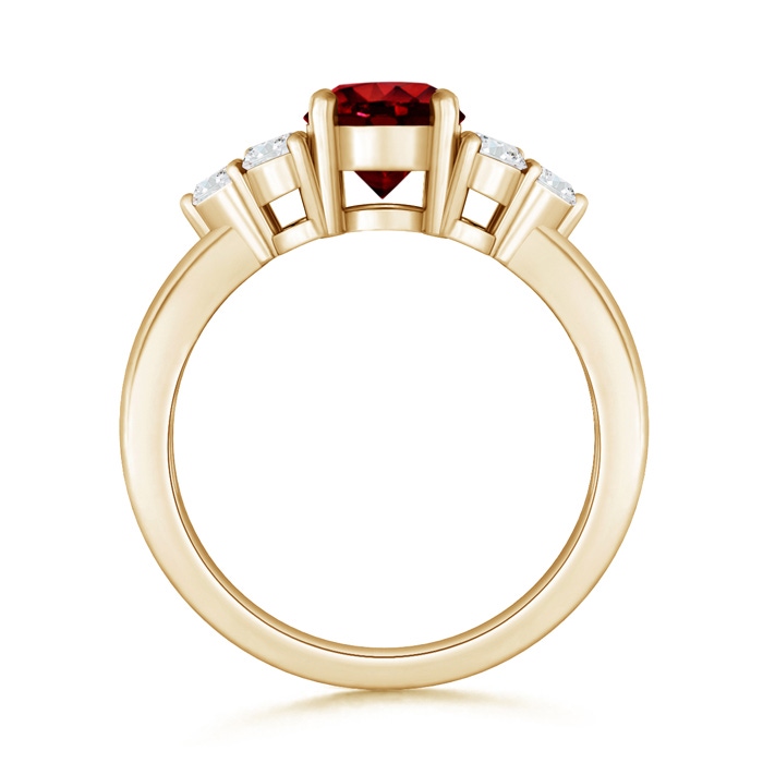 6mm Lab-Grown Round Ruby Solitaire Ring With Trio Diamonds in Yellow Gold side-1