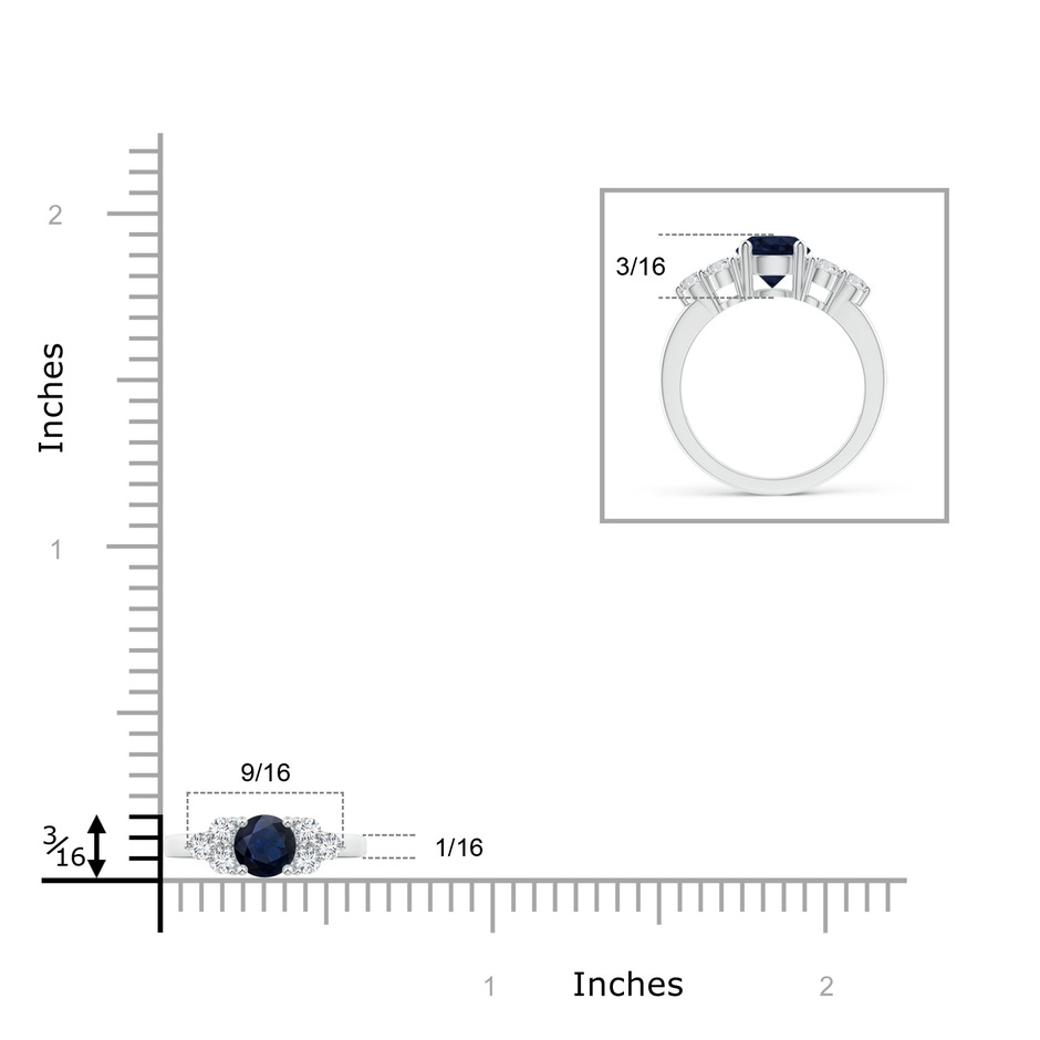 5mm A Round Sapphire Solitaire Ring With Trio Diamonds in P950 Platinum ruler