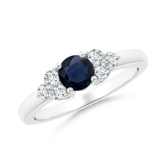 5mm A Round Sapphire Solitaire Ring With Trio Diamonds in White Gold