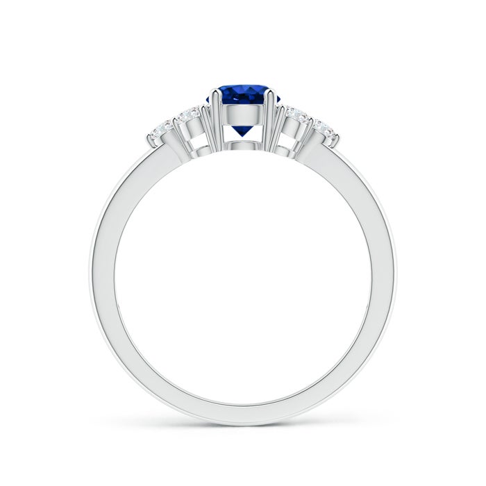 5mm AAAA Round Sapphire Solitaire Ring With Trio Diamonds in White Gold - side 1