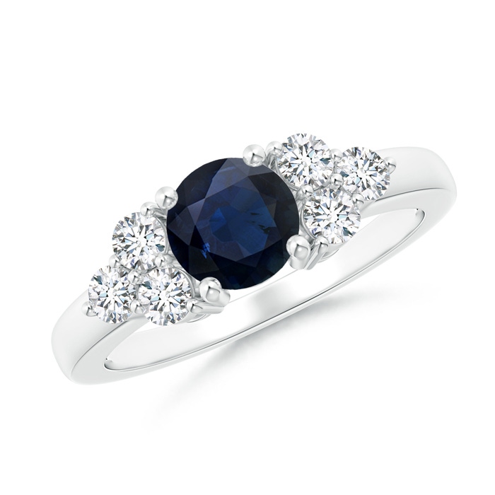 6mm A Round Sapphire Solitaire Ring With Trio Diamonds in White Gold 