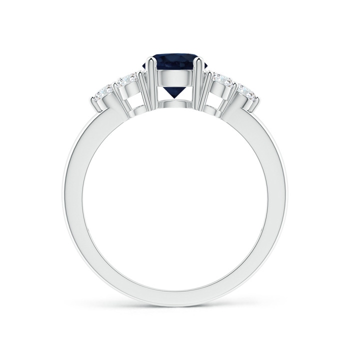 6mm A Round Sapphire Solitaire Ring With Trio Diamonds in White Gold side 1