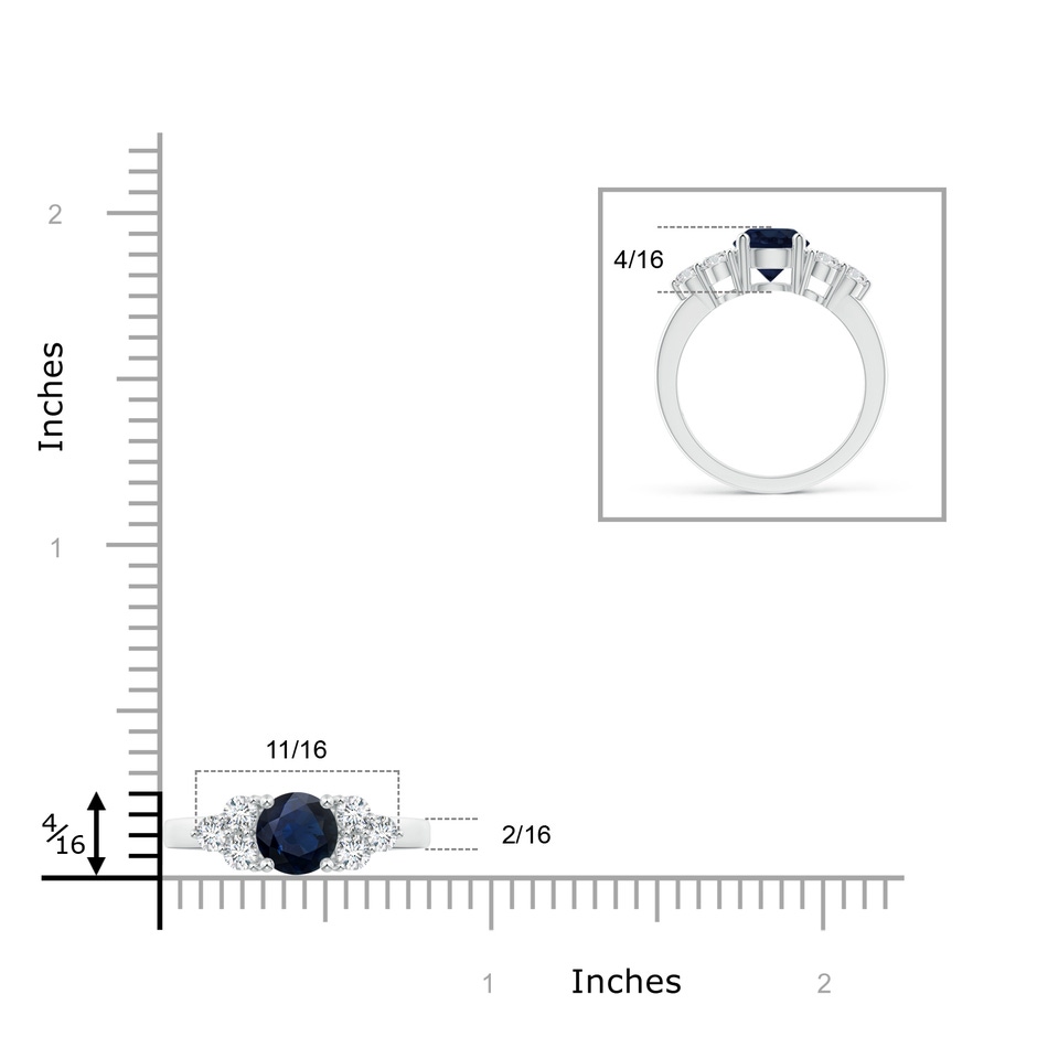 6mm A Round Sapphire Solitaire Ring With Trio Diamonds in White Gold ruler