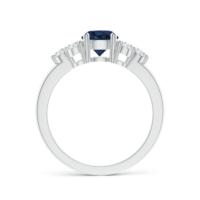 6mm AA Round Sapphire Solitaire Ring With Trio Diamonds in White Gold side 1