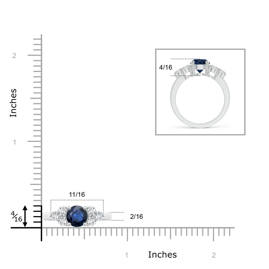 6mm AA Round Sapphire Solitaire Ring With Trio Diamonds in White Gold ruler