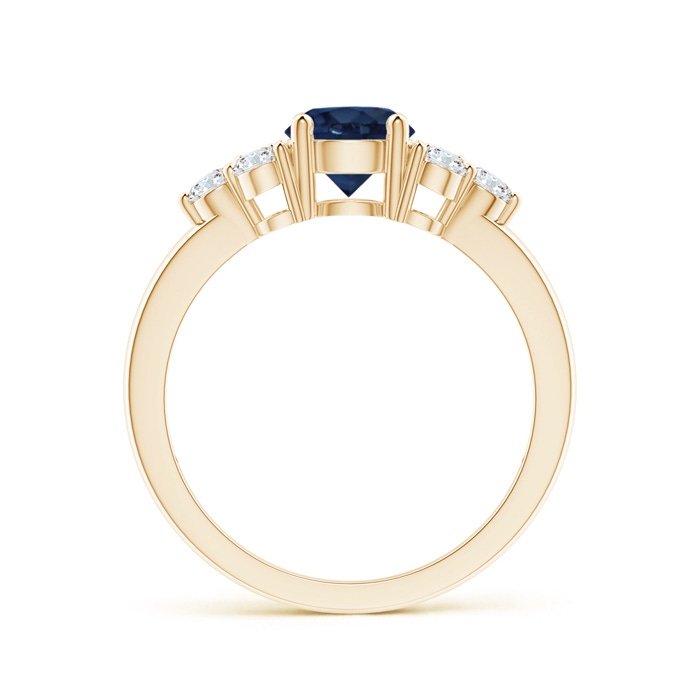 6mm AA Round Sapphire Solitaire Ring With Trio Diamonds in Yellow Gold side 1