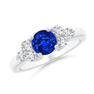 6mm AAAA Round Sapphire Solitaire Ring With Trio Diamonds in 9K White Gold