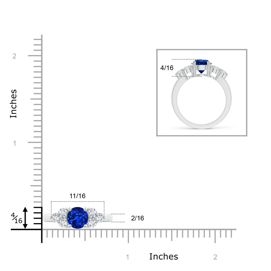6mm AAAA Round Sapphire Solitaire Ring With Trio Diamonds in P950 Platinum ruler